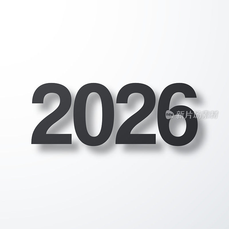 2026年- 2026年。白色背景上的阴影图标